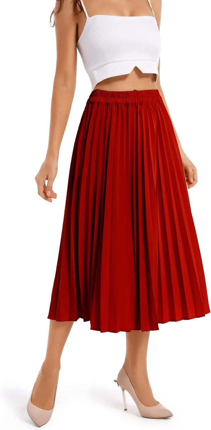 TONCHENGSD Women's Retro Midi High Waist Pleated Skirt Leopard Print Skirt