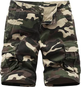 Vcansion Men's Cargo Shorts Casual Cotton Multi-Pockets Elastic Waist Camo Shorts
