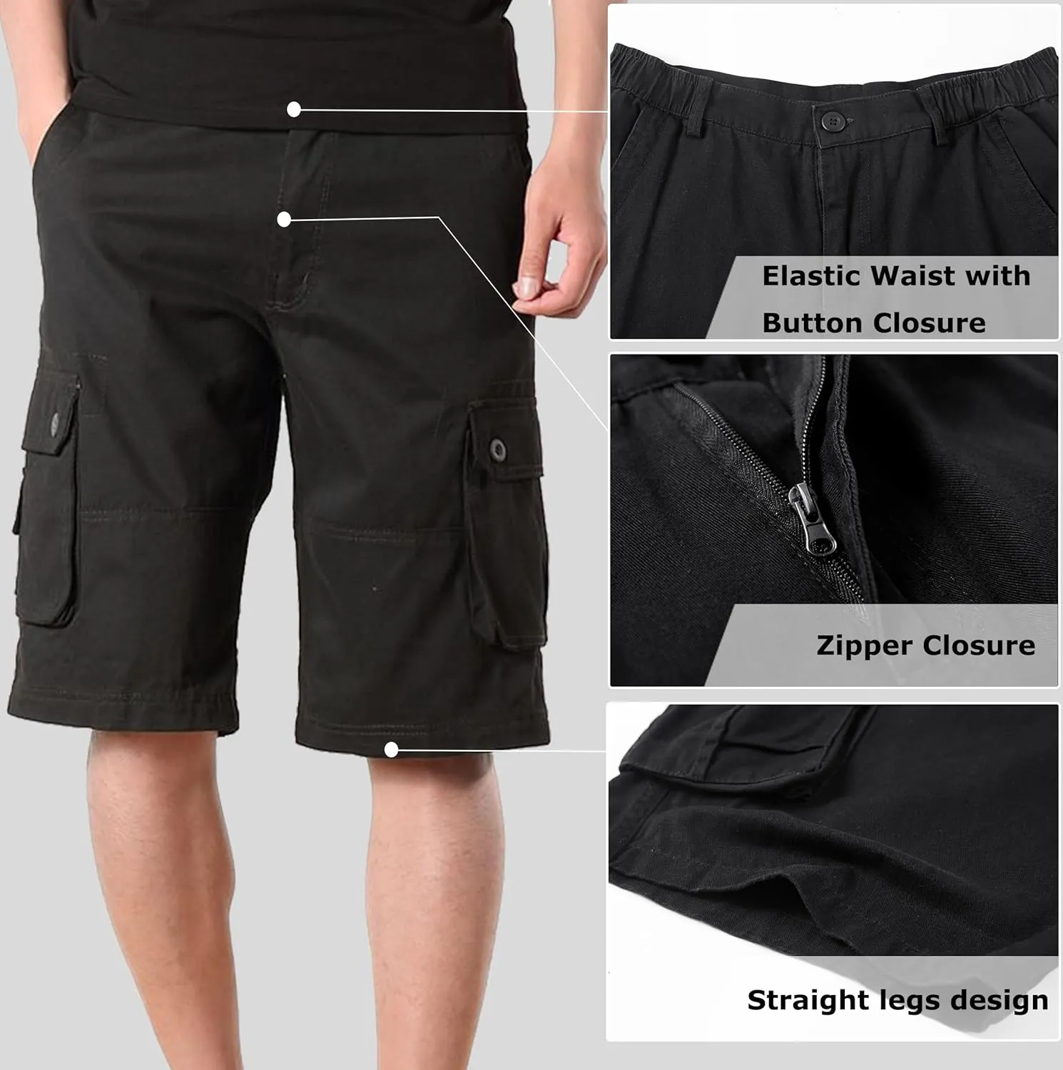 Vcansion Men's Cargo Shorts Casual Cotton Multi-Pockets Elastic Waist Camo Shorts