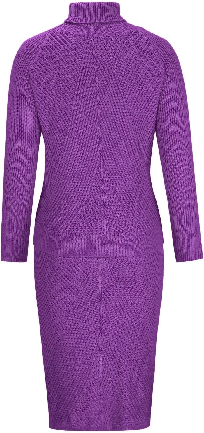 Vifucz Skirt Sets Women 2 Piece Outfits Turtleneck Knitted Solid Pullover Sweater Stretchy High Waitst Midi Skirt Set S-3Xl