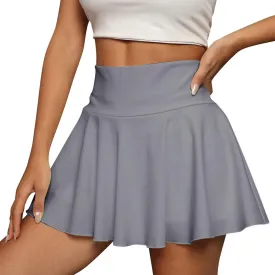 Women Tennis Skirts Bulit in Shorts Summer Lightweight Elastic High Waist Mini Skirt Athletic Ruffle Hem Short Skort