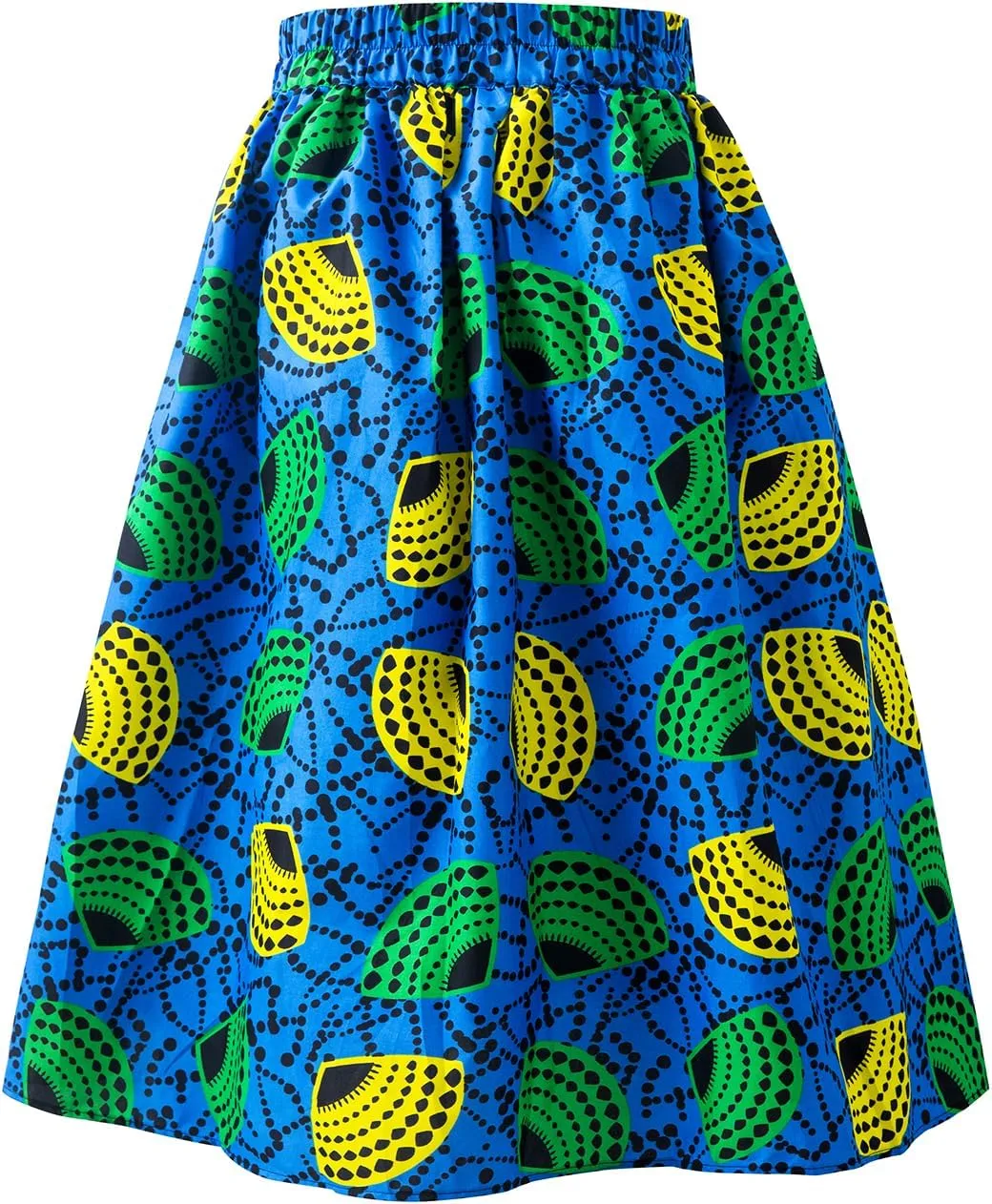 Women's Afriacn High Waist Vintage Skirt Ankara Pleated Midi Skirt with Pockets