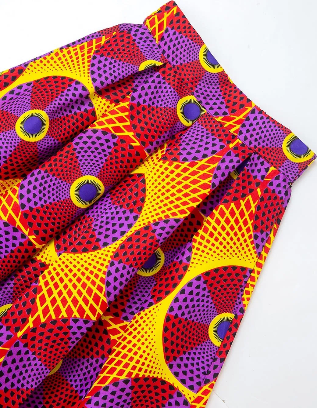 Women's Afriacn High Waist Vintage Skirt Ankara Pleated Midi Skirt with Pockets