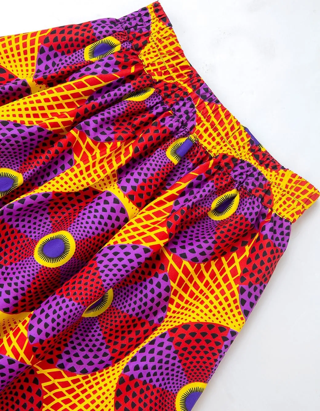 Women's Afriacn High Waist Vintage Skirt Ankara Pleated Midi Skirt with Pockets