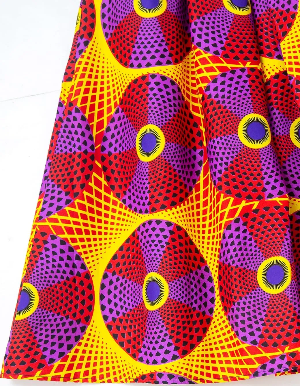 Women's Afriacn High Waist Vintage Skirt Ankara Pleated Midi Skirt with Pockets