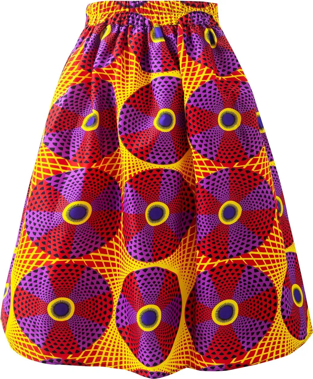 Women's Afriacn High Waist Vintage Skirt Ankara Pleated Midi Skirt with Pockets
