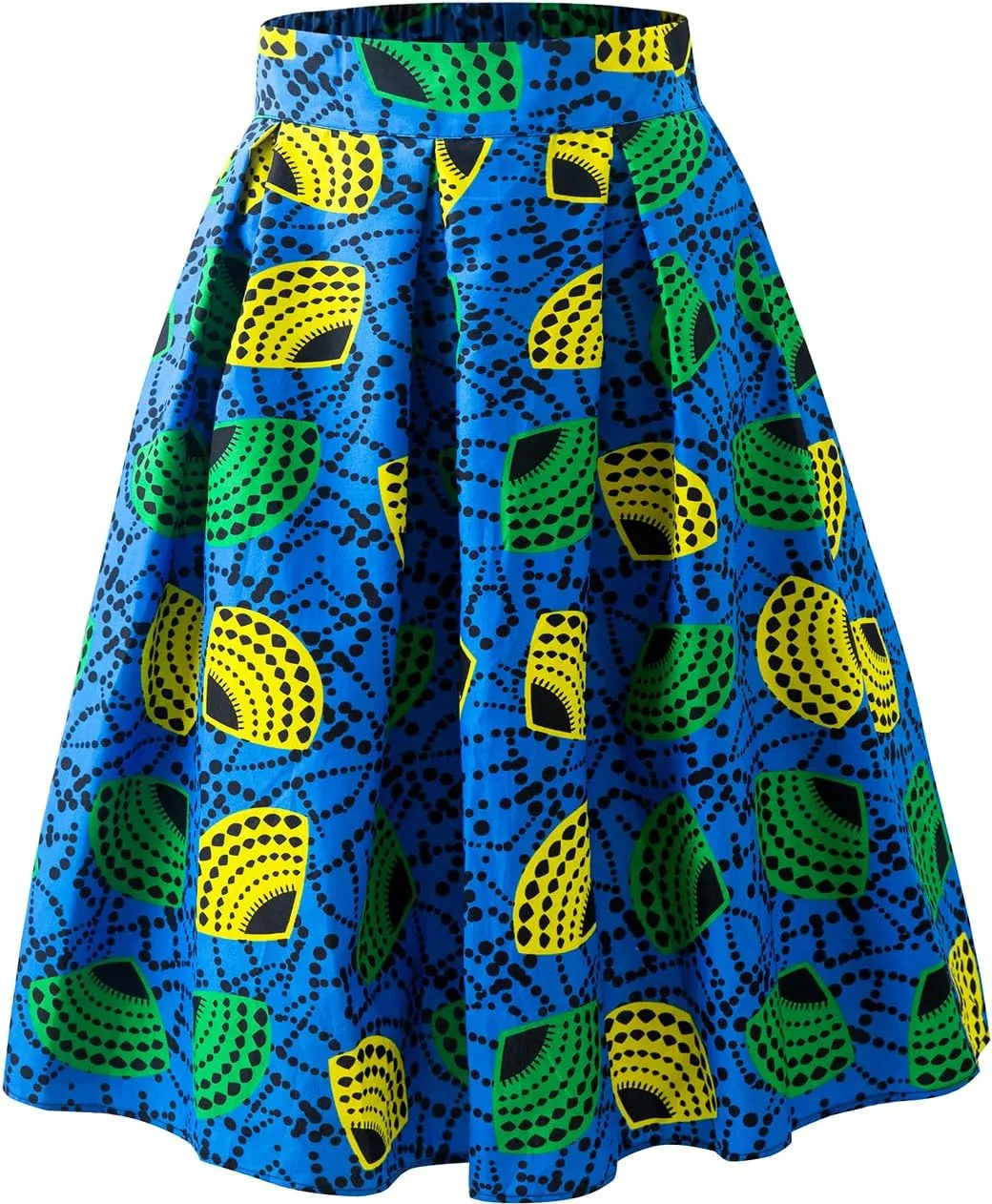 Women's Afriacn High Waist Vintage Skirt Ankara Pleated Midi Skirt with Pockets