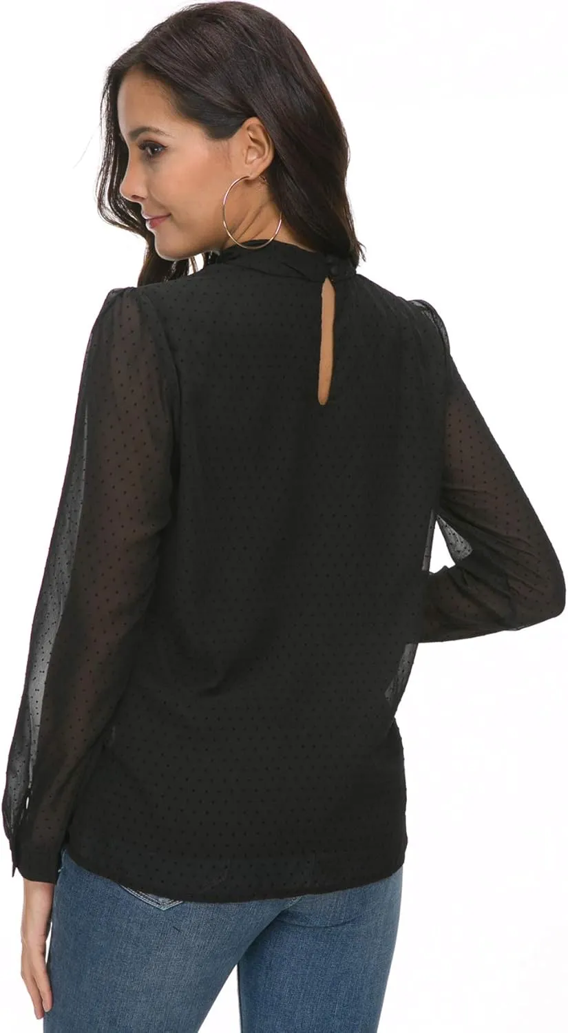 Womens Bow Tie Neck Spring/Summer Long/Short Sleeve Blouse Office Work Chiffon Elegant Casual Shirt Tops