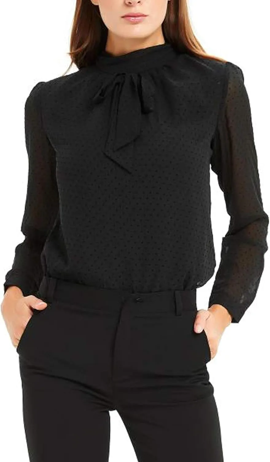 Womens Bow Tie Neck Spring/Summer Long/Short Sleeve Blouse Office Work Chiffon Elegant Casual Shirt Tops