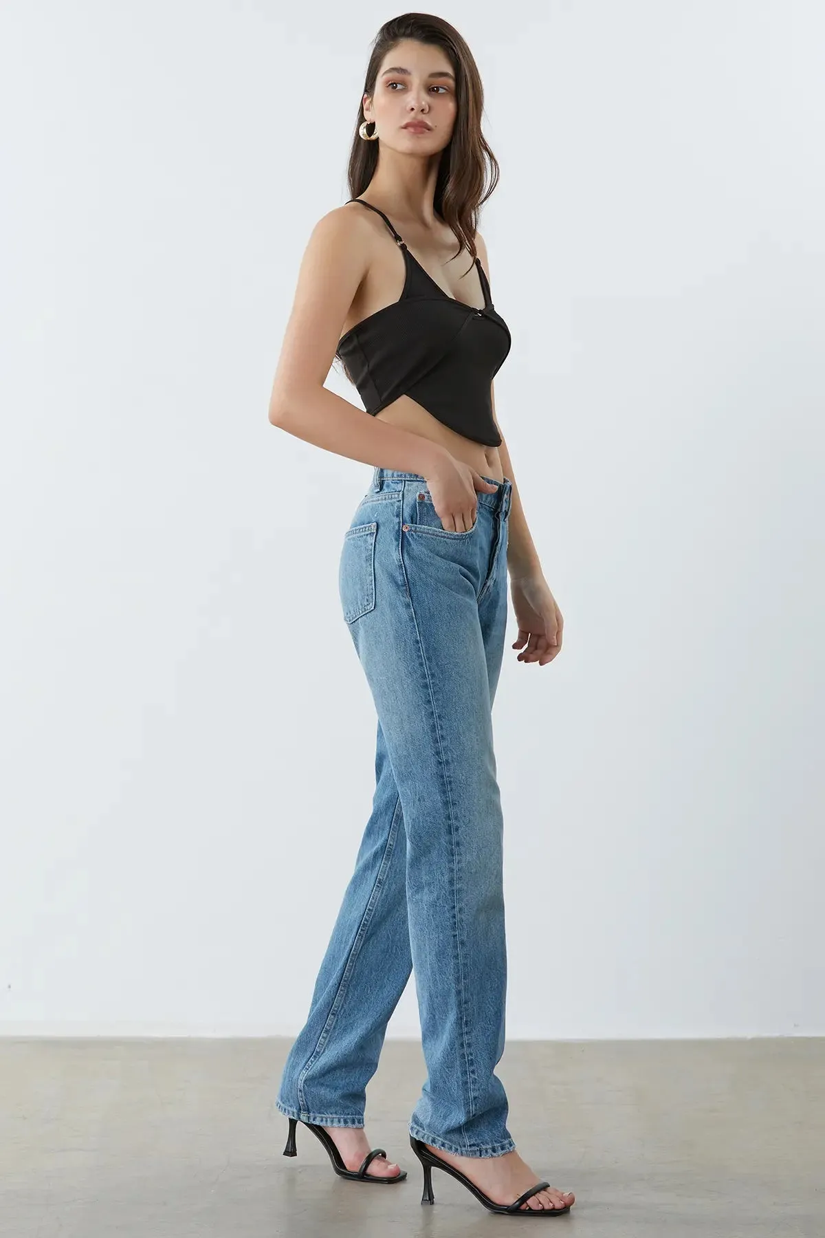 Women's Casual Ring Linked U Neck Rib Camis Top