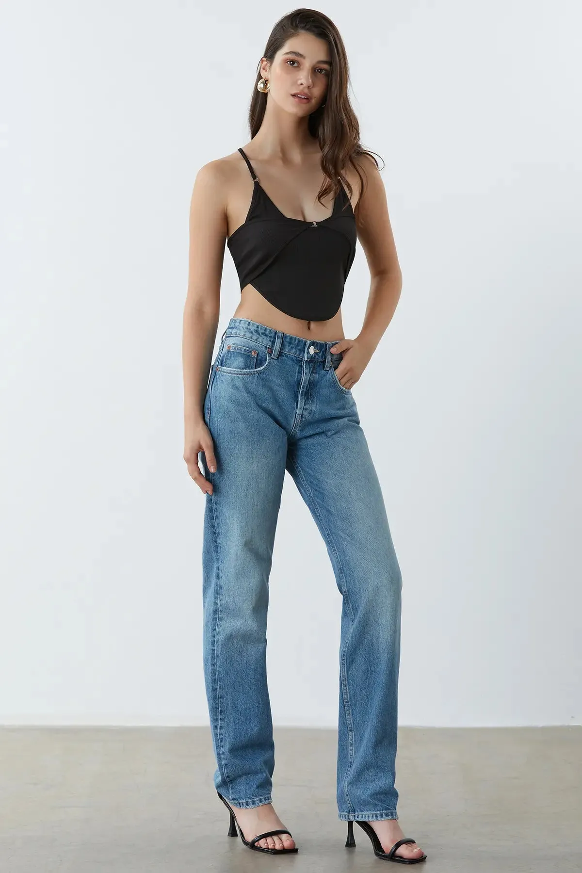 Women's Casual Ring Linked U Neck Rib Camis Top