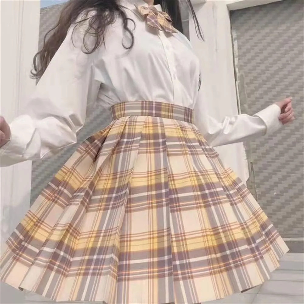 Women's College Style JK Plaid Pleated Skirt School Cheerleading Mini Skirt Sports Tennis Skirt Send Bow Tie