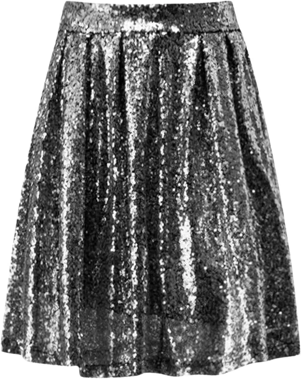 Women's Fashion High Waist Pleated Solid Color Short Skirt Loose Sequin Skirt Skirts for Women Knee Length with