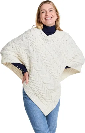 Women's Irish Cable Knit Poncho, 100% Supersoft Merino Wool, Made in Ireland, One Size, Aasleagh Falls