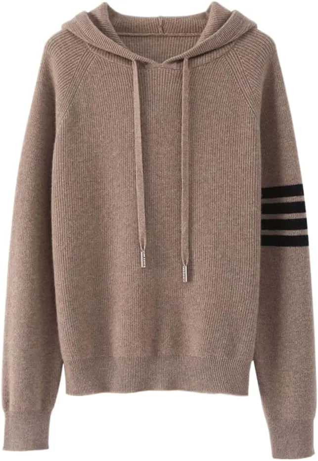 Women's Long Sleeve Hoodie Cashmere and Wool Blend Pullover Tops Sweater