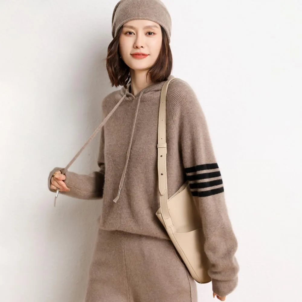 Women's Long Sleeve Hoodie Cashmere and Wool Blend Pullover Tops Sweater