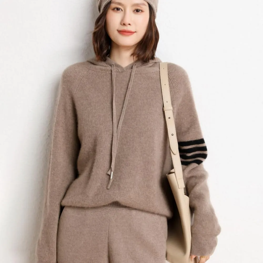 Women's Long Sleeve Hoodie Cashmere and Wool Blend Pullover Tops Sweater