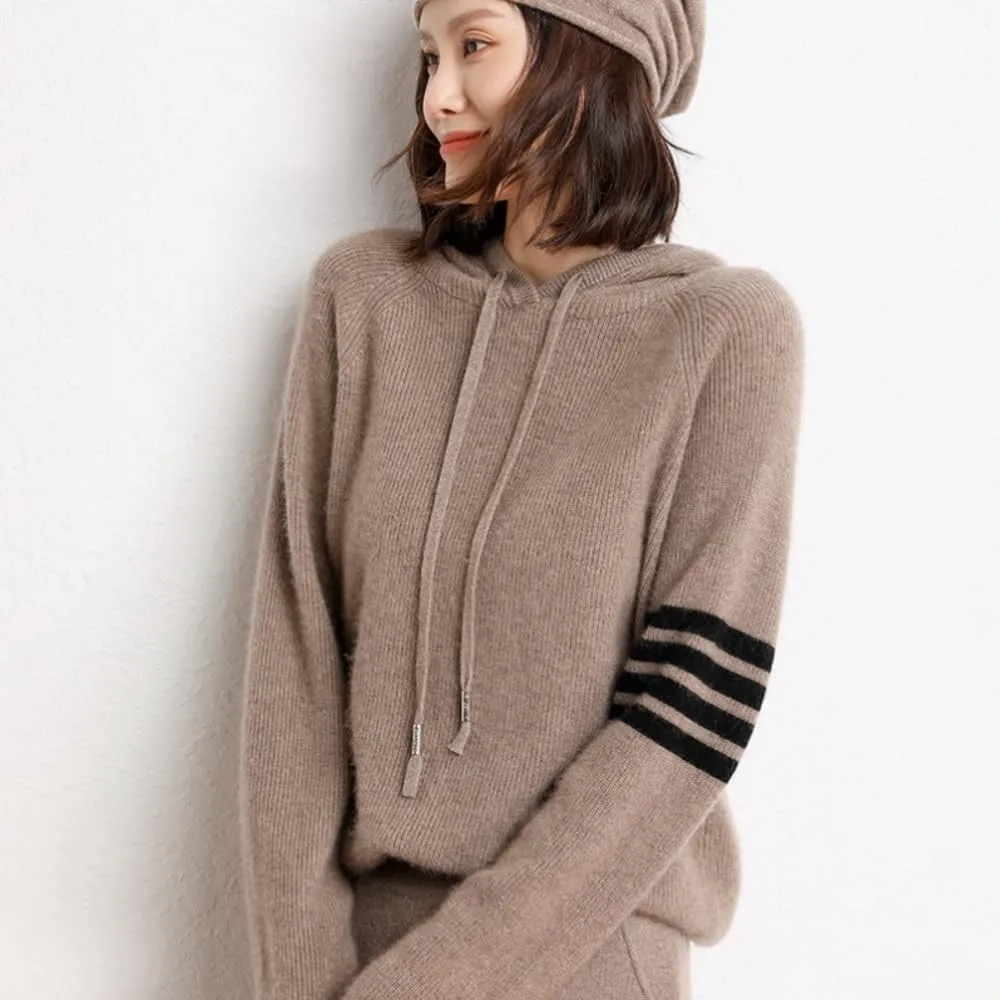 Women's Long Sleeve Hoodie Cashmere and Wool Blend Pullover Tops Sweater