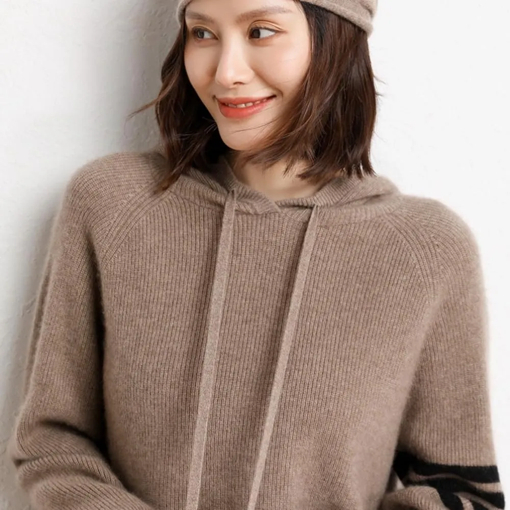 Women's Long Sleeve Hoodie Cashmere and Wool Blend Pullover Tops Sweater