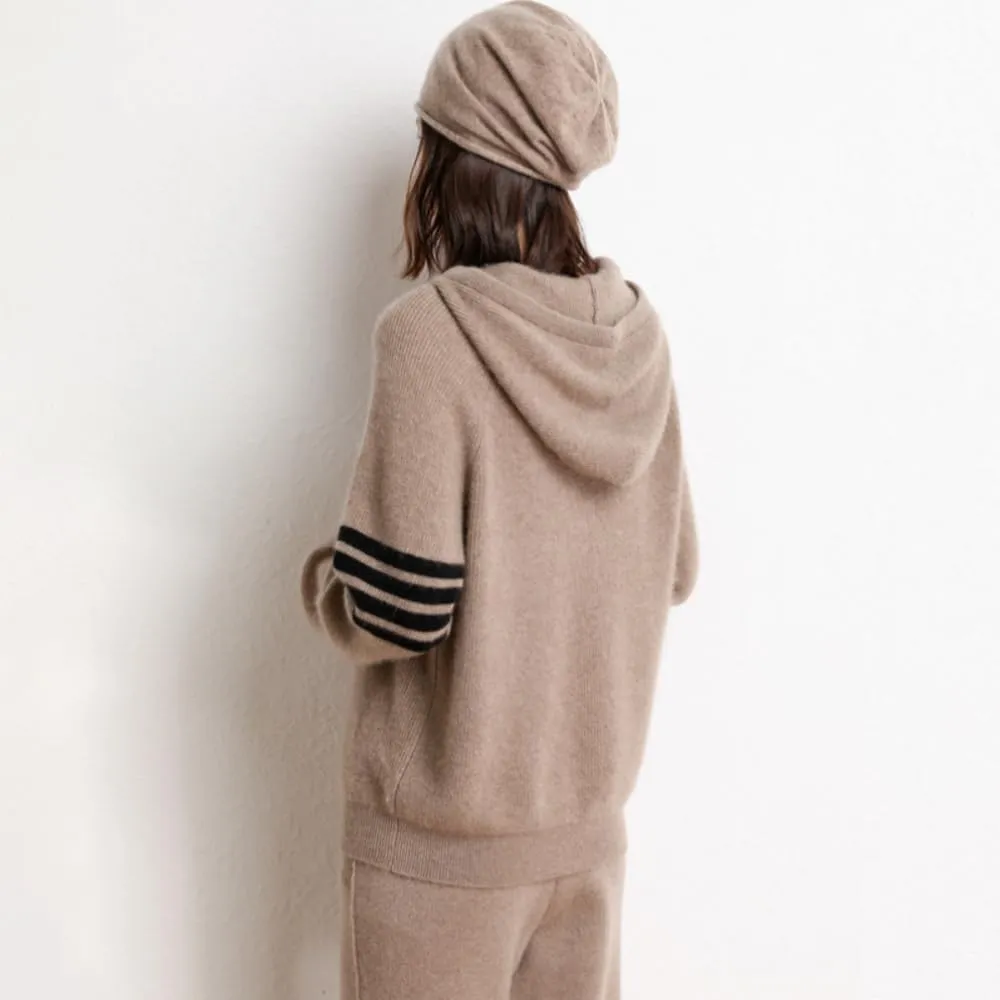 Women's Long Sleeve Hoodie Cashmere and Wool Blend Pullover Tops Sweater