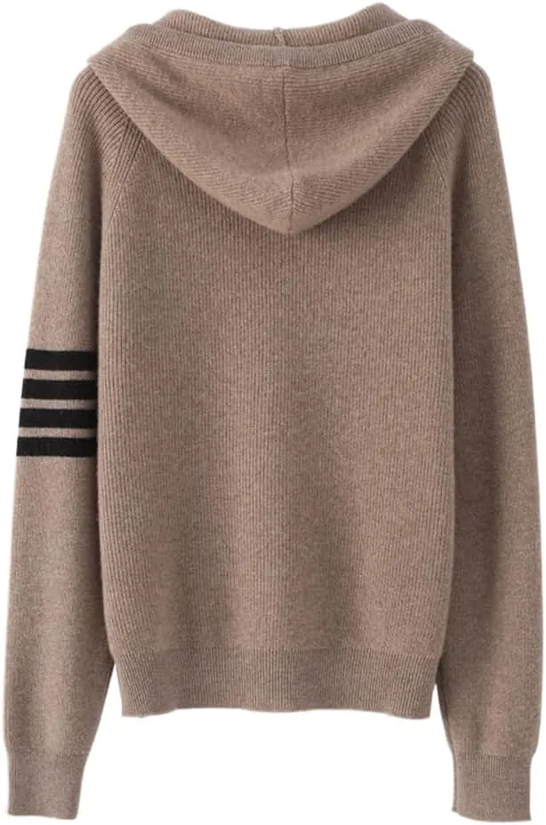 Women's Long Sleeve Hoodie Cashmere and Wool Blend Pullover Tops Sweater