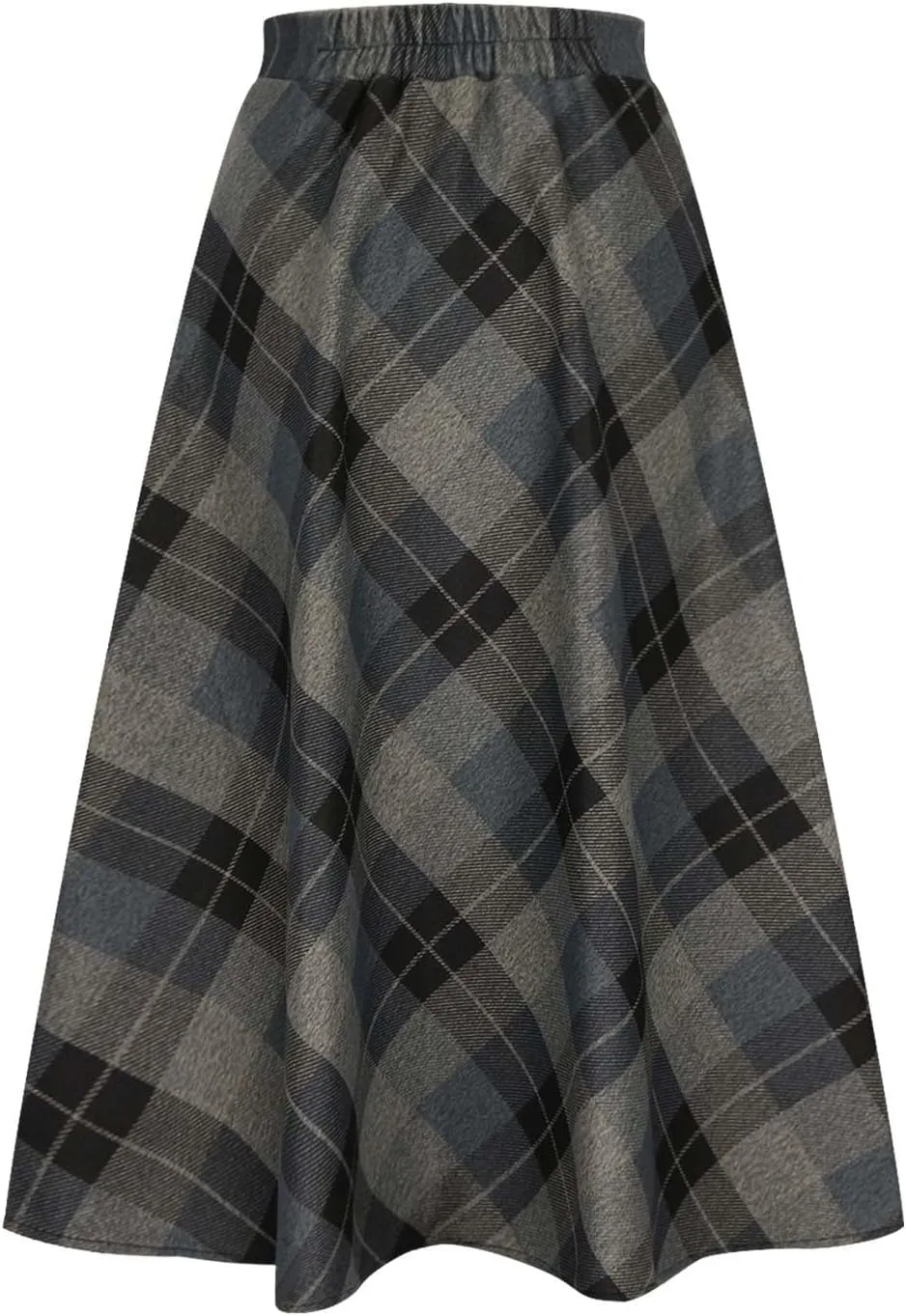 Women's Retro Woolen Plaid Skirt Winter Fall Warm High Waisted Maxi Skirt A line Flared Pleated Tartan Skirts