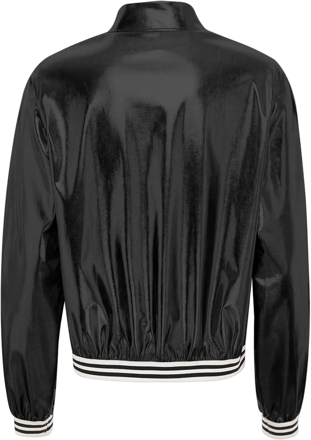 Women's Sparkly Holographic Lightweight Bomber Jacket Shiny Metallic Zipper Up Coat Outerwear