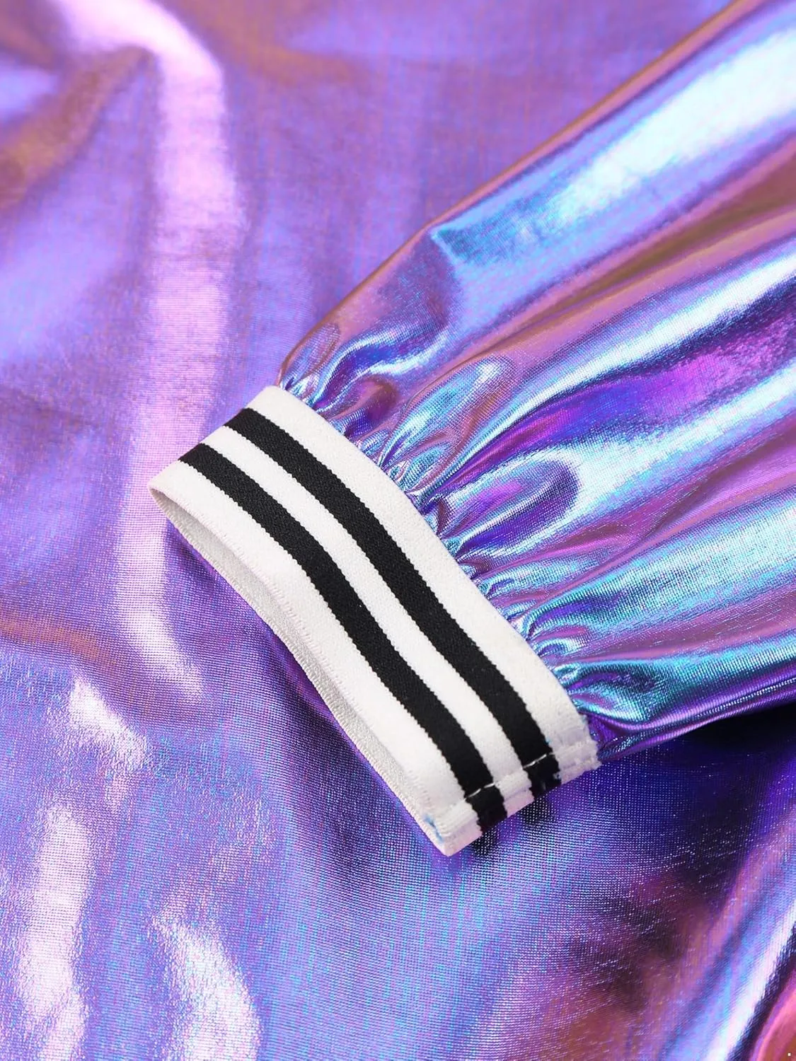 Women's Sparkly Holographic Lightweight Bomber Jacket Shiny Metallic Zipper Up Coat Outerwear